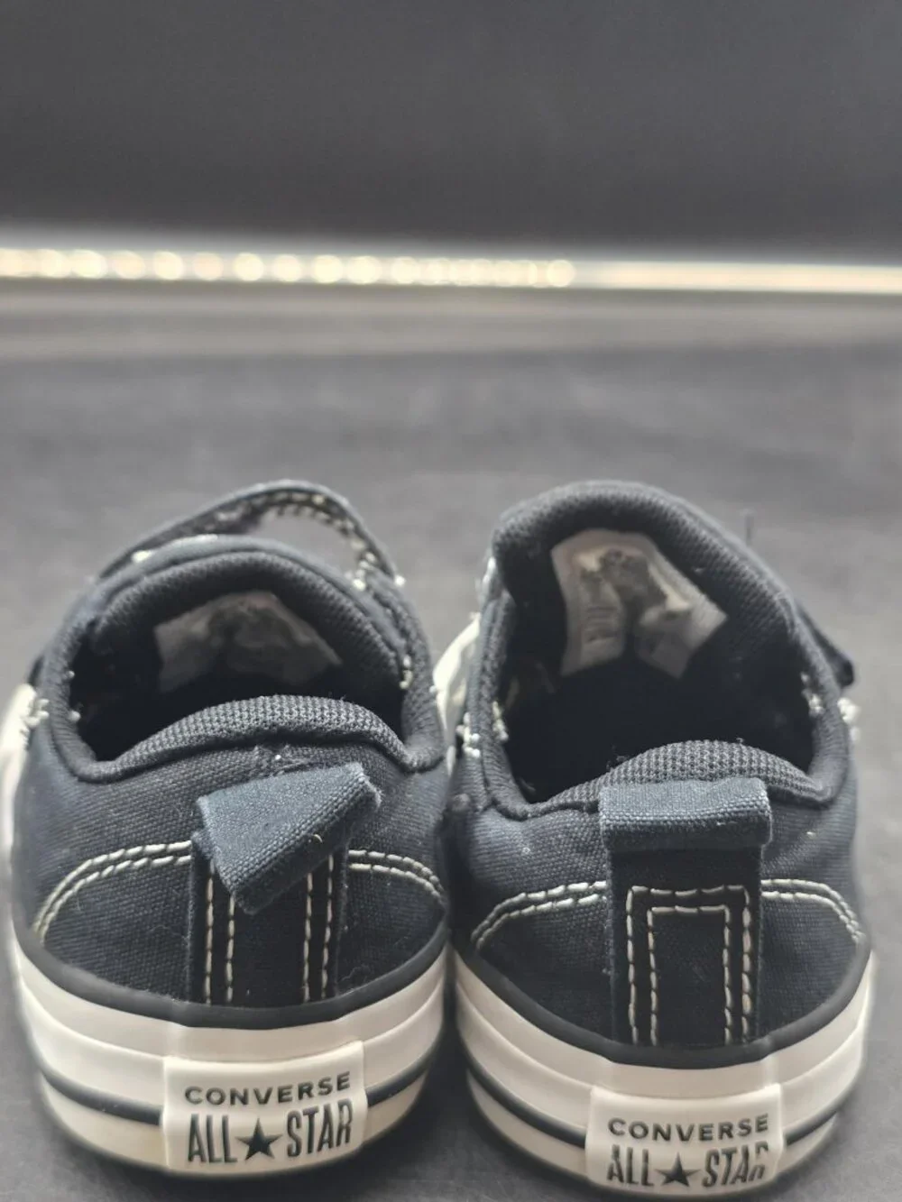 Converse All Star Shoes Boys Size 6 Black Strap Low Top Sneakers Stains